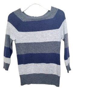 Kenar Striped Angora Blend Sweater Womens‎ XS Navy Gray Color Block Zip Back